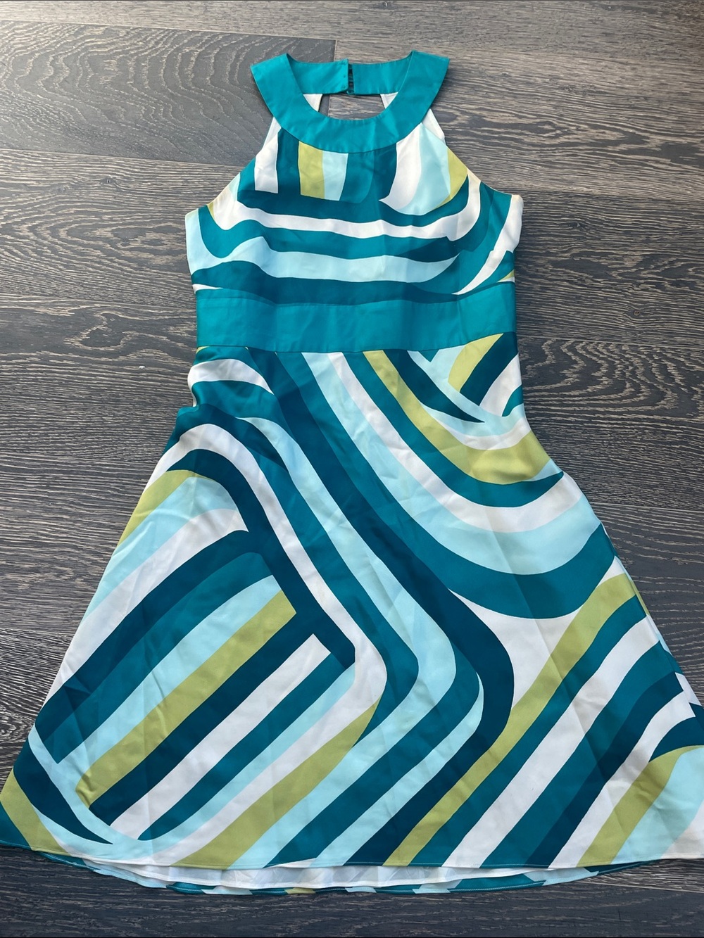 Ann Taylor Teal & White Striped Halter Dress